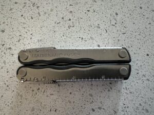 Old Leatherman Fuse in the closed position, stainless steel