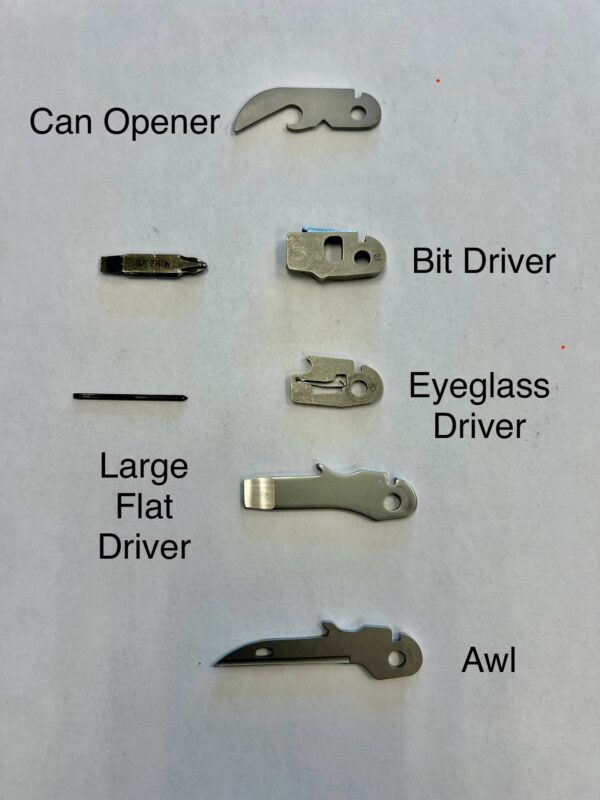 Leatherman Surge Parts: Leatherman Surge Can Opener, Leatherman Surge Bit Holder, Leatherman Surge Eyeglass Driver, Leatherman Surge Awl, Leatherman Surge Large Flat Driver/Pry Tool